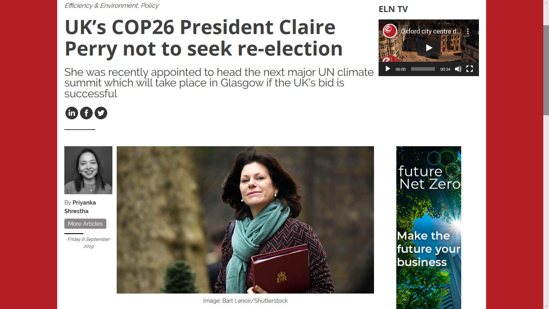 Claire Perry was replaced as President for COP 26