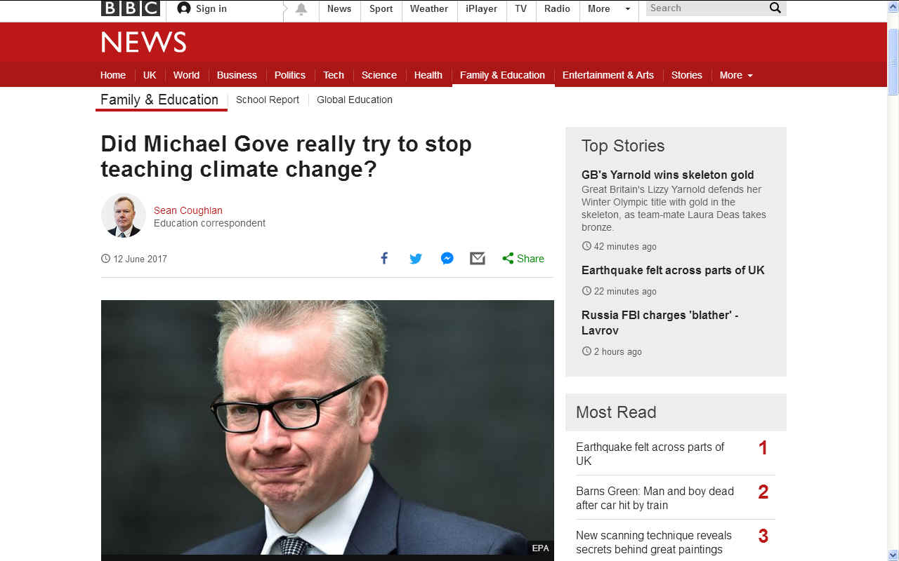 Did Michael Gove try to stop teaching climate change