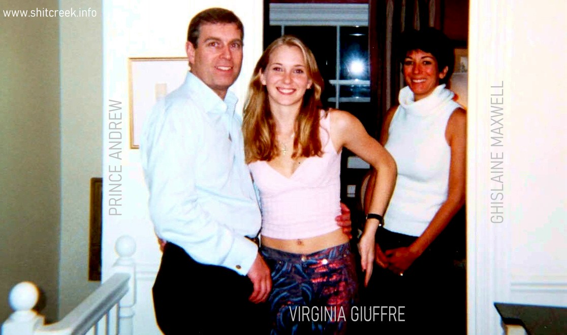 Prince Andrew with under age Virginia Roberts and Ghislain Maxwell in London