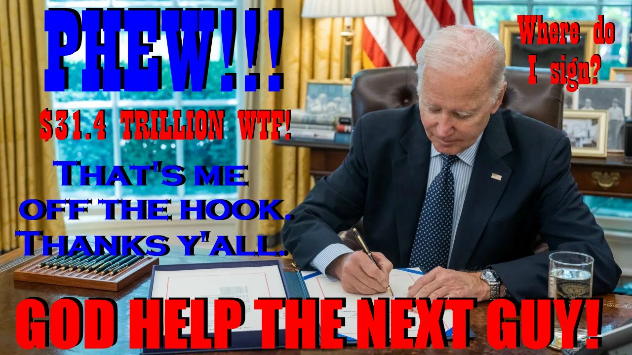 President Joe Biden signs spending cuts into law, to get him off the hook. Though, the USA is up shit creek without a paddle for the next guy.