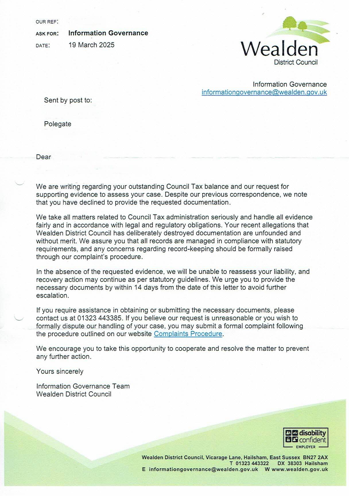 One department of this Council is contradicting the other. In 2017 a Barbara Boakes, a legal senior officer, says that documents relating to a certain property the subject of serious discrimination and a long runing vendetta have been destroyed. Why? Whereas, in 2025, Legal Governance, careful not to reveal the identity of the writer, says otherwise. This local authority really should try harder to get their story straight. The level of inconsistency, especially concerning Council Tax, is outrageous. One lie after another, the hallmark of corruption that is costing the taxpayer serious sums of money. In this case the dosh squandered on nursing a lie from 1986, is estimated to be well over 700,000 pounds. Some 200 enforcement site visits by officers wasting council cash. No doubt all with the approval of Wealden's Cabinet and local members. Proving that corruption is institutionalised, as it is alleged, certain executive officers are continuing to ratepayer's money to hide the truth, to protect their own wrongdoing and make off with an enhanced pension. WTF is going on in councils in England? Begging the question, is Devolution going to stop corruption or make it worse? The Head of this council is still Trevor Scott. Why? It is alleged because no other suitably qualified replacement in their right mind would consider working for a local authority with such practices routinely prevalent. It is of course a criminal offence to destroy evidence. The evidence that appears to have been destroyed relates to the same property, and the same person. The objective? It is alleged to cause financial and emotional harm to their adversary. Because this adversary has represented less well off in Wealden at appeal and in correspondence concerning other enforcement issues. And is a thorn in their sides over perpetual over-development that is causing distress to local residents in the district. The members of this council and Members of Parliament, are too timid to rock the boat, much like the NHS blood contamination and Horizon Post Office scandals. Institutionalised corruption in the UK appears to be endemic. Part of the managed decline of a once proud British Empire.