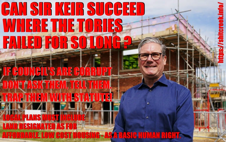 We aver that the only way to force corrupt councils to the trough, is to make it a legal requirement to build low cost housing as fulfilling the basic human right to affordable accommodation - that has seen so many families rack up debt like there is no tomorrow. This might also include a cap of council taxes (rates). Every human in the United Kingdom should be provided with shelter. No more sleeping rough on the streets. No more Liability Orders!