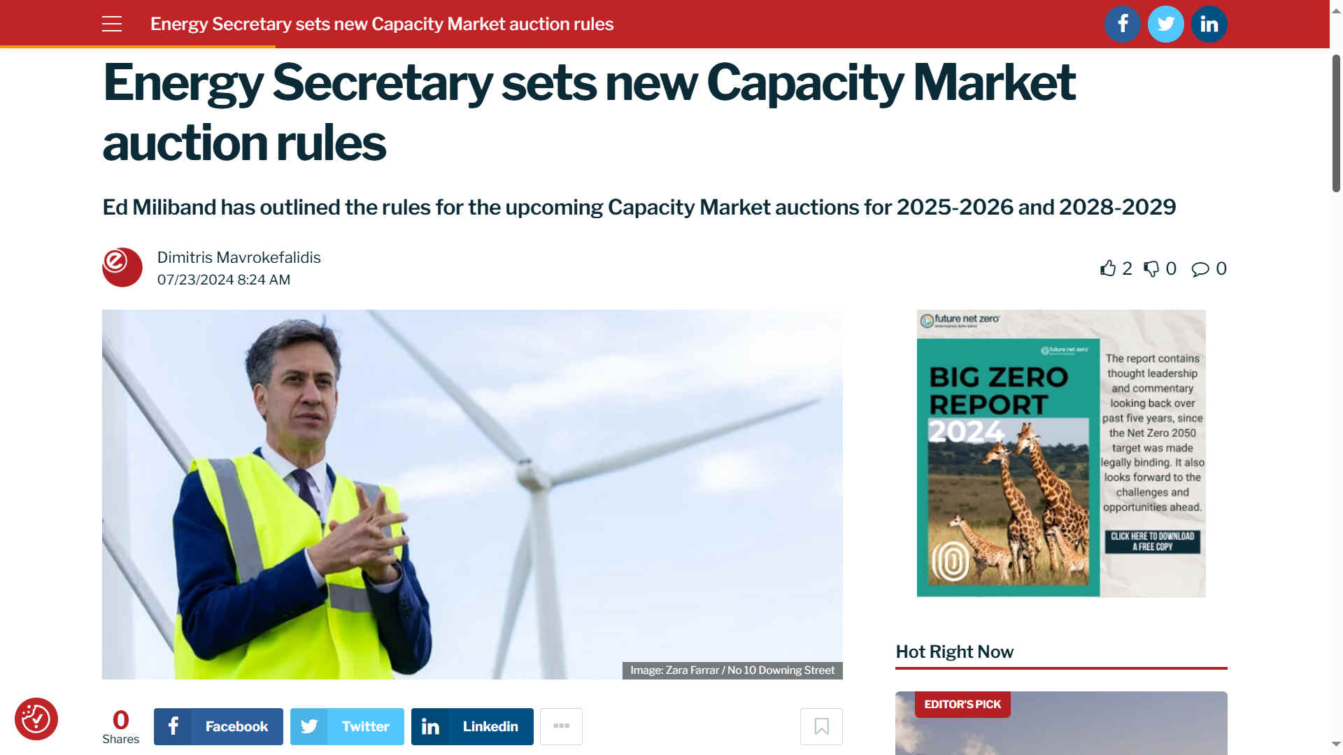 The government said the changes will be made through amendments to the Capacity Market Rules 2014 rather than the Electricity Capacity Regulations 2014, including allowing mothballed plants and batteries to participate in auctions. Ed Milliband as Energy Secretary.